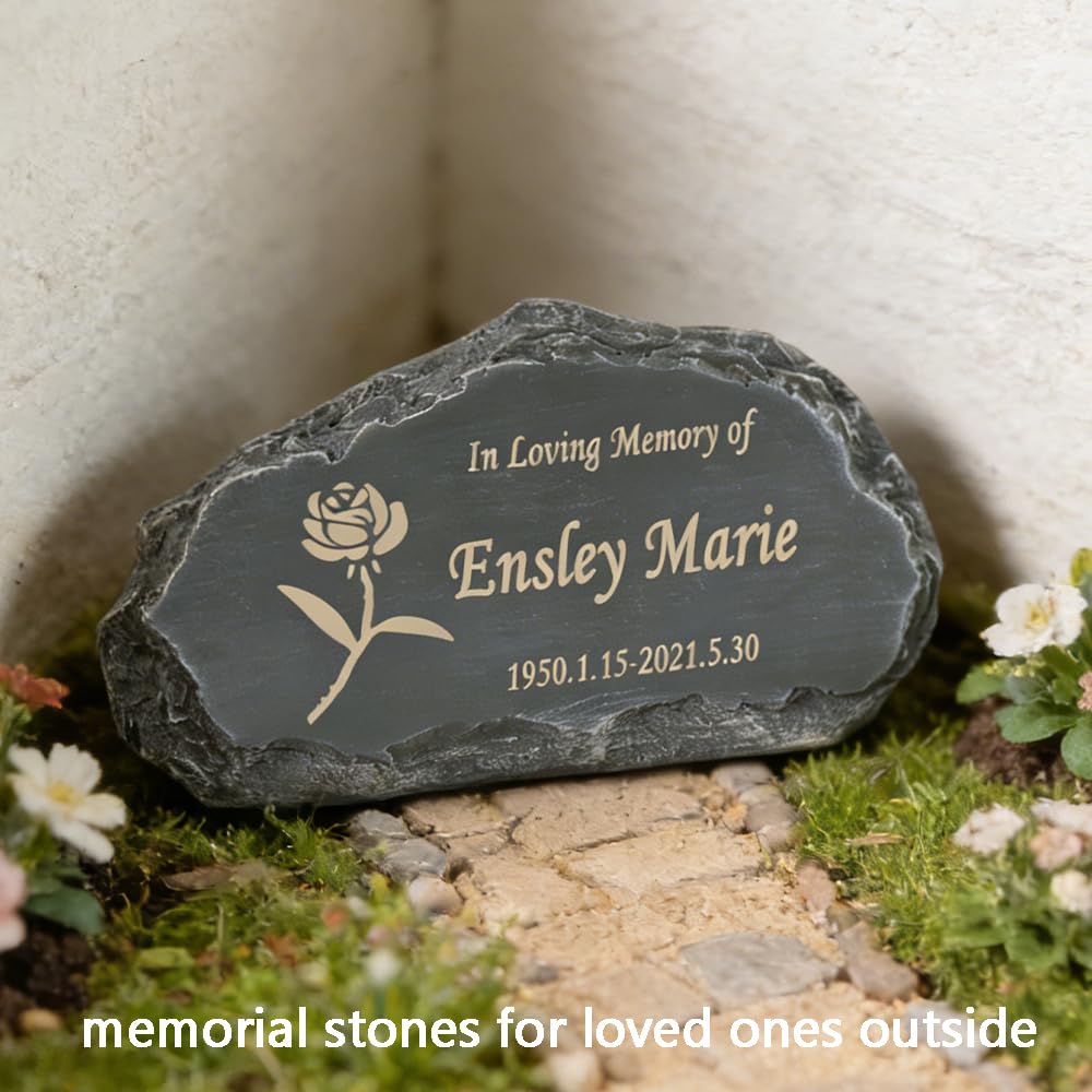 CUDMORERBE Personalized Garden Stones in Memory of Loved Ones, Engraved with Any Message Memorial Stones Gravestones Outside, Sympathy Memorial Gifts Funeral Gifts for Loved Ones Dad Mom Grandma