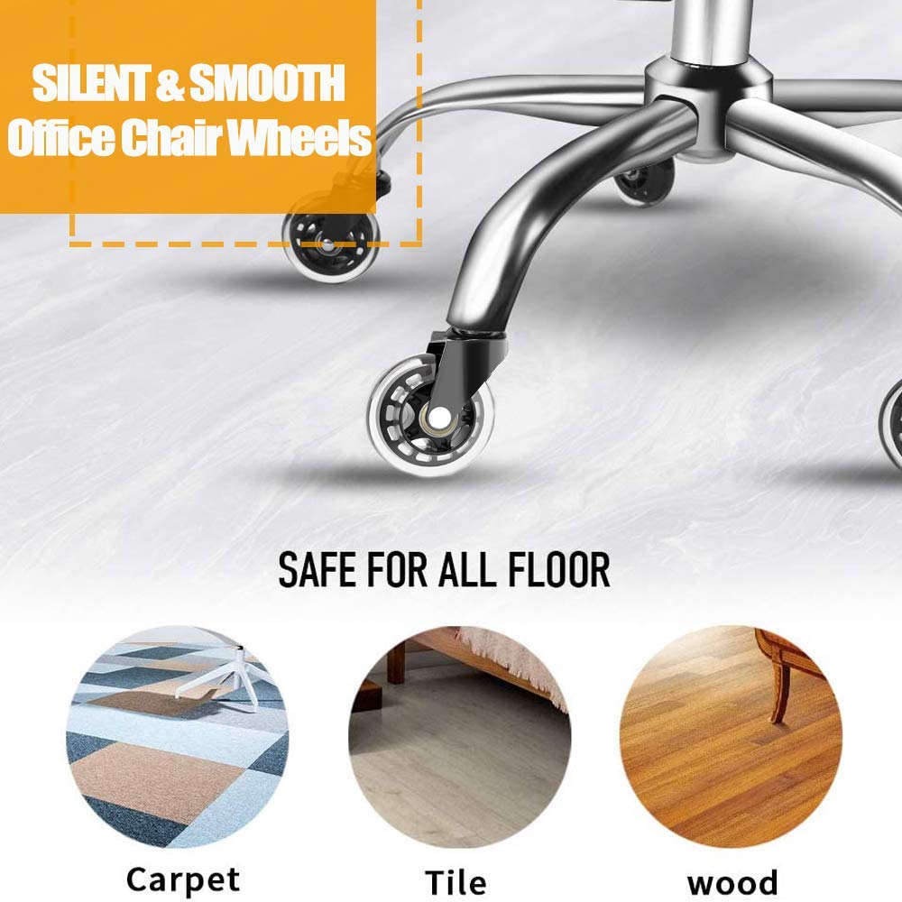 Office Rubber Chair Casters Replacement, 3 Inch Heavy-Duty Computer Gaming Desk Caster Wheels Smooth & Safe Rolling for All Floors Including Hardwood and Carpet, Set of 5