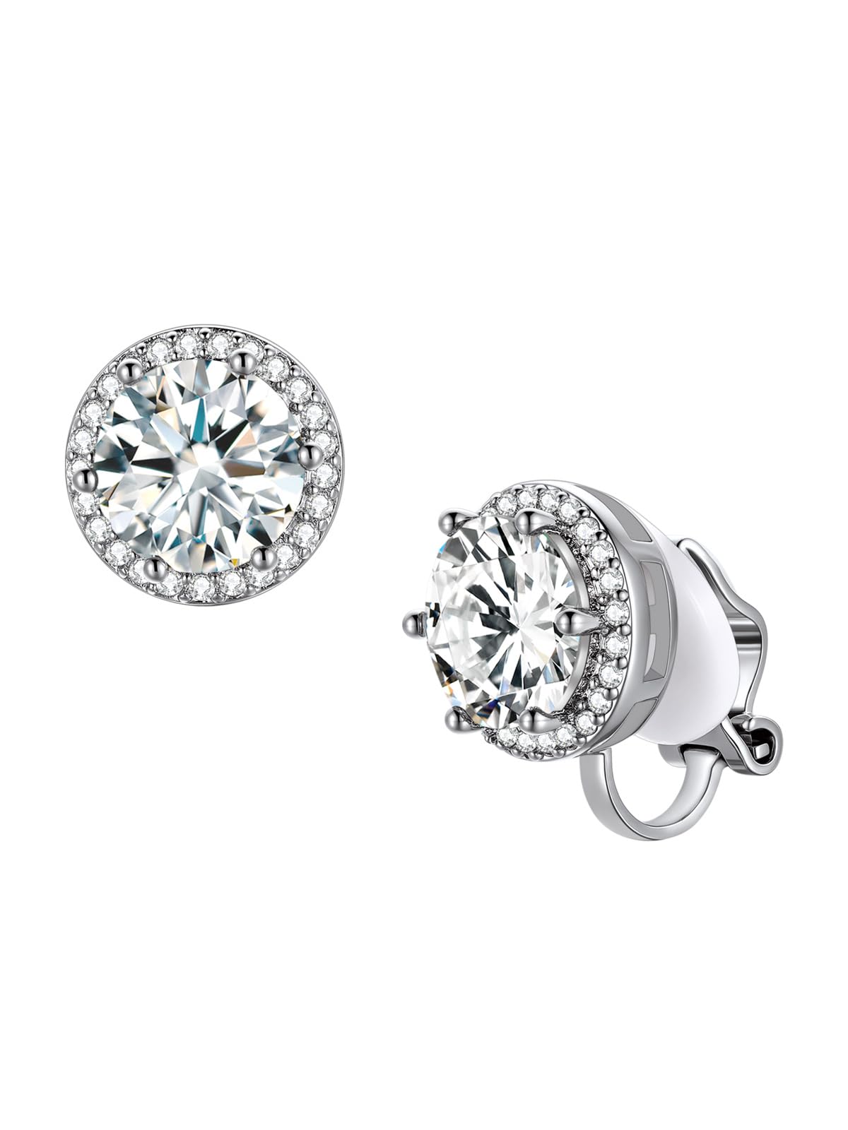 FindChic April Diamond Clip On Earrings for Women Silver Birthstone