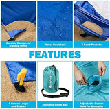 Blue Beach Blanket with Umbrella Hole 7ftx5ft- Water Resistant, Sandproof, Lightweight, Rip-Stop Nylon with Umbrella Hole & Sand Pockets, Camping Essentials, Beach Canopy Compatible