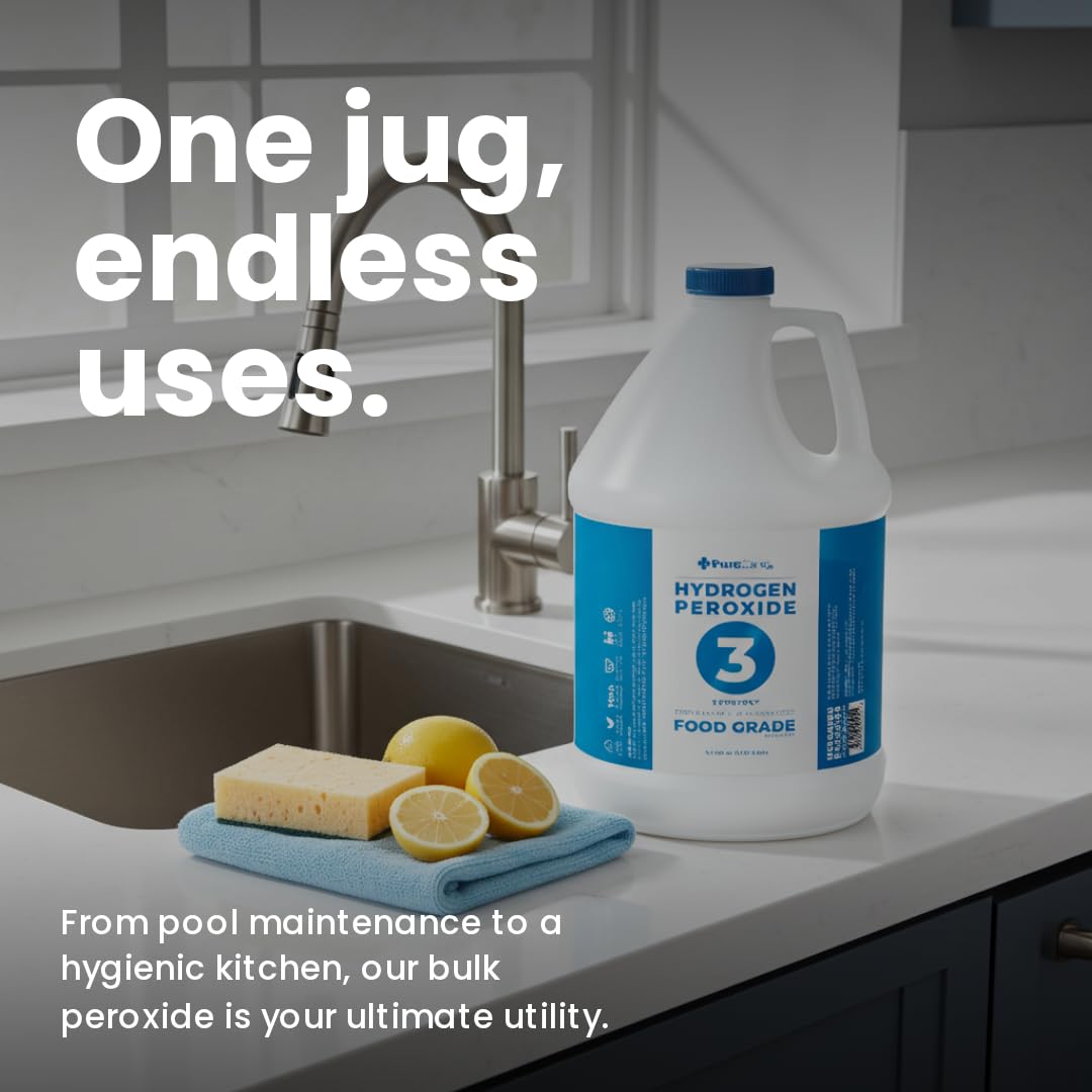 3% Food Grade Hydrogen Peroxide (1 Gallon) - No Added Stabilizers - Made in The USA derived from 35% Food Grade Hydrogen Peroxide