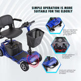 Mobility Scooter for Adults, Senior, Skmc 4 Wheels Electric Powered Chargeable Device for Travel, Lightweight and Portable, with LED Headlights and Basket, Charger Included, Red/Blue (Blue-Blue)