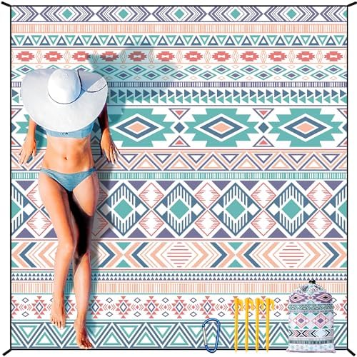 Beach Blanket Waterproof Sandproof Extra Large Beach Mat 79" X 83"/120"x108"for 1-8 Adults Quick Drying Durable Outdoor Picnic Mat for Beach Travel Camping Hiking