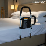 Bed Rails for Elderly Adults Safety-Bed Assist Rail with Double Grab Bars & Fall Prevention Guard & Storage Pocket Fits King, Queen, Full, Twin, Support Up to 300lbs,Height 25.6'' (Double Grab Bars)