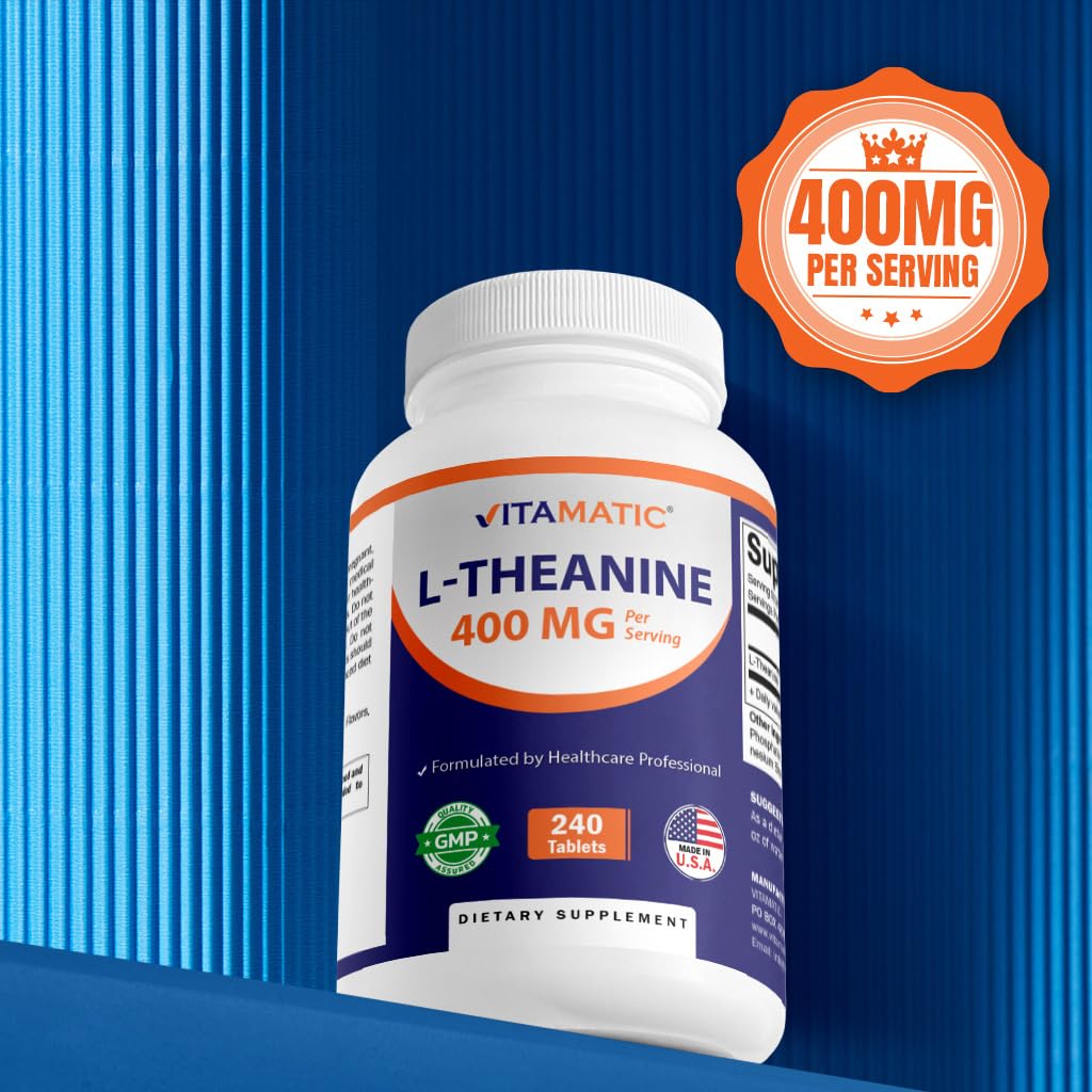 Vitamatic L-Theanine Supplement 400mg per Serving - 240 Tablets - Non-GMO, Gluten Free