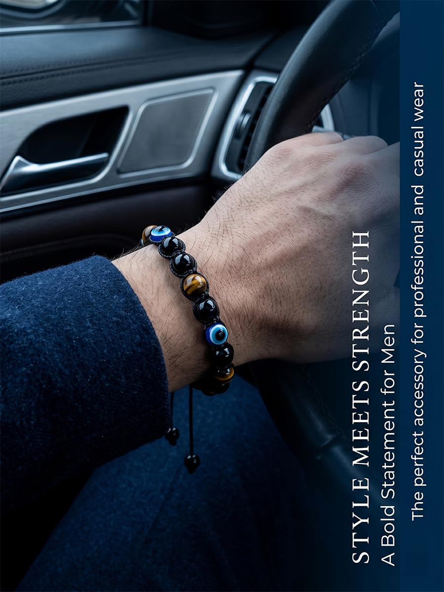Evil Eye Bracelets for Mens Women,Mens Hematite Bracelets,Tiger Eye Bracelet for Men,Black Tourmaline Bracelet,Mens Beaded Jewelry