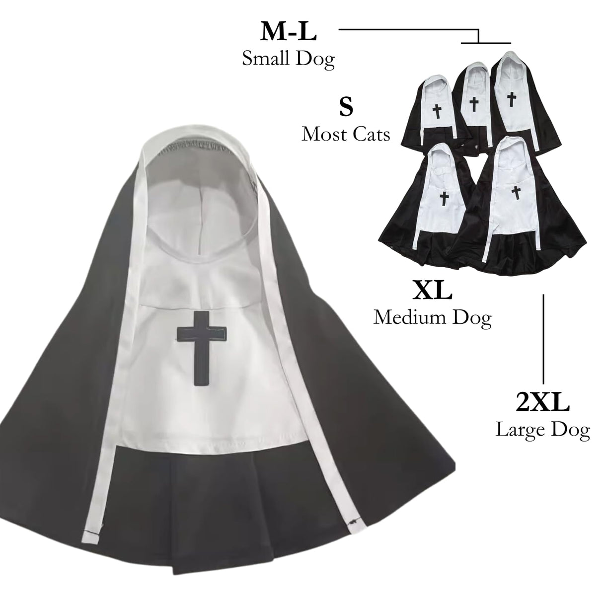 Cat/Dog Nun Costume Pet Clothing - Cute Funny Sister Habit Dress Outfit for Halloween Christmas Festival Cosplay Party (2XL)