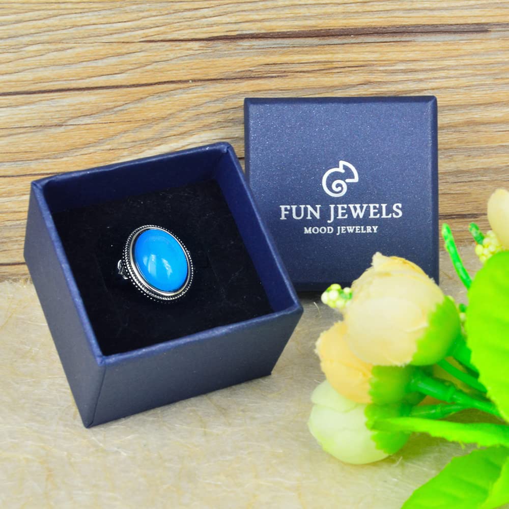 FUN JEWELS Antique Silver Plated Color Change Mood Ring Size Adjustable