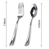 BUCLA 200 Pieces Silver Plastic Silverware - Heavy Duty Disposable Cutlery set - 100 Silver Plastic Forks, 100 Disposable Spoons for Catering, Parties, Dinners, Weddings and Christmas