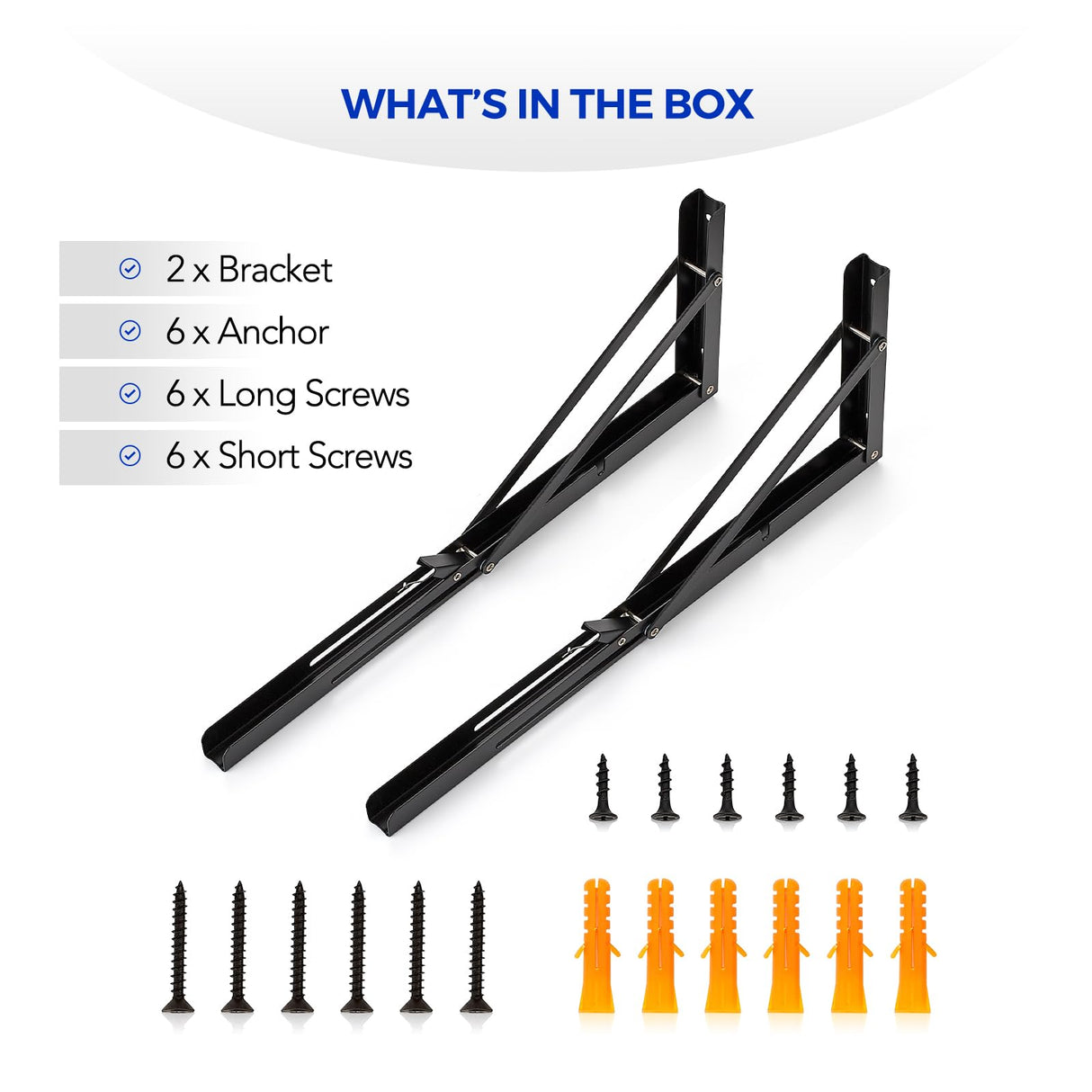 Ravinte 2 Pack 18 Inch Folding Shelf Brackets – Matte Black, Heavy Duty Collapsible Brackets for Tables and Benches – Space-Saving Design
