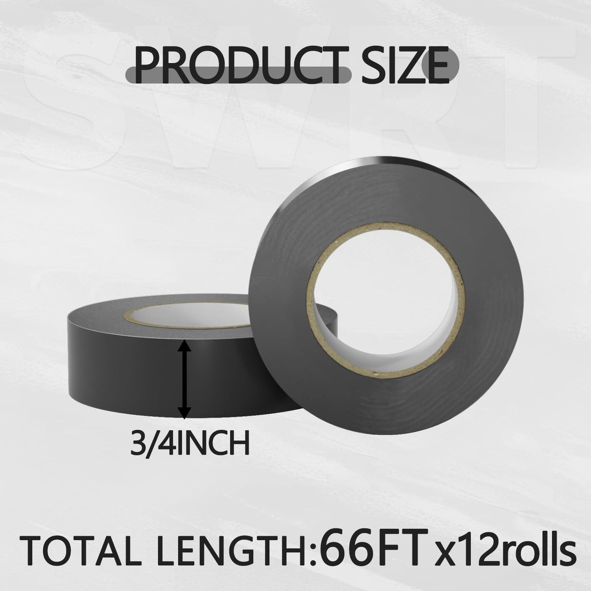 SWRT 12 Pack Black Electrical Tape Waterproof, 0.75 in x 66 FT High Temp Electric Tape Under 600V for All Weather - UV Protection - Flame Retardant