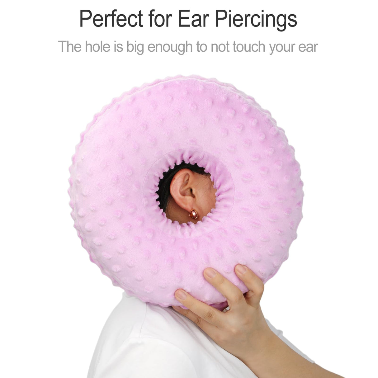Heal n Hope Washable Ear Piercing Pillow with Removable Pillowcase Donut Pillows Hole for Ear Pain Relief CNH Sleeping Pressure Sore Side Sleepers Ear Guard Protector Cover (Minky Dot Lavender)