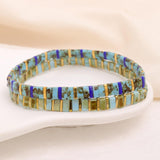 Tyebiva Tila Flat Beaded Bracelets Set for Women, 4Pcs Trendy Handmade Glass Turquoise Colorful Stack Beads Stretch Bracelet Festive Holiday Accessories Jewelry Gift.