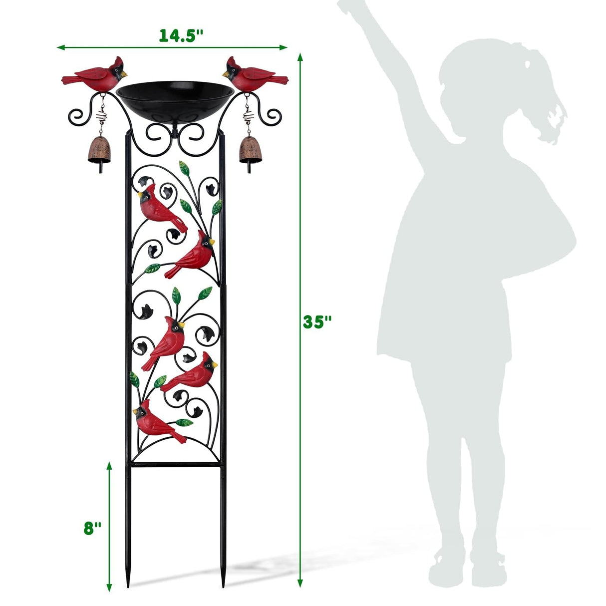Cardinal Bird Garden Trellis with Wind Chime, Outdoor Yard Decor