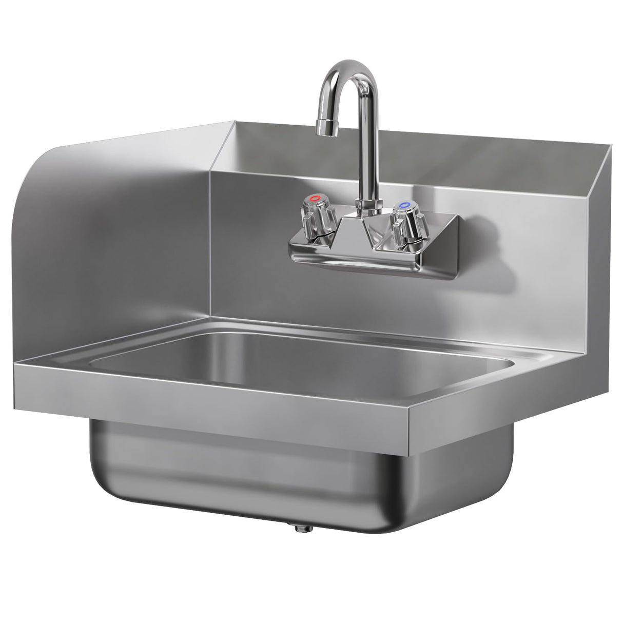 AmGood Stainless Steel Wall Mount Hand Sink with Faucet and Left Sidesplash 17" x 15" | NSF Commercial Hand Washing Basin For Restaurant, Kitchen and Home | Bowl Size: 10" x 14"