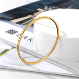 Kainier 3mm 14K Gold Plated Bracelet Stainless Steel Glossy Stackable Thin Round Bangle Bracelet for Women Solid Plain Polished Bracelet Best Gifts for Love