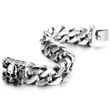 COOLSTEELANDBEYOND Men's Stainless Steel Cuban Link Curb Chain Bracelet With Skull Box Clasp, Heavy and Sturdy Biker Gothic Punk Jewelry Gift
