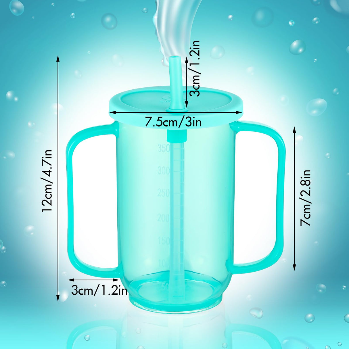 Sliner 3 Pcs Adult Sippy Cups for Elderly, 12 oz Plastic Spill Proof Cups with 2 Handles Straw and Lid for Adults Hospital Disabled Dysphagia Patients (Blue)