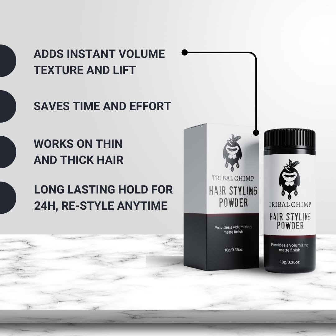 Tribal Chimp Hair Styling Powder for Men & Women – Hair Volumizer & Texture Powder for All Hair Types with Matte Finish – 24H Invisible Hold, Adds Volume & Texture, Non-Sticky and Smells Great – 10g