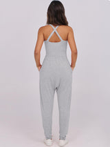 Caracilia Women Jumpsuits 2025 Summer Sleeveless Backless Tank Top Rompers Yoga Gym Workout Jumper One Piece Outfits Grey Medium