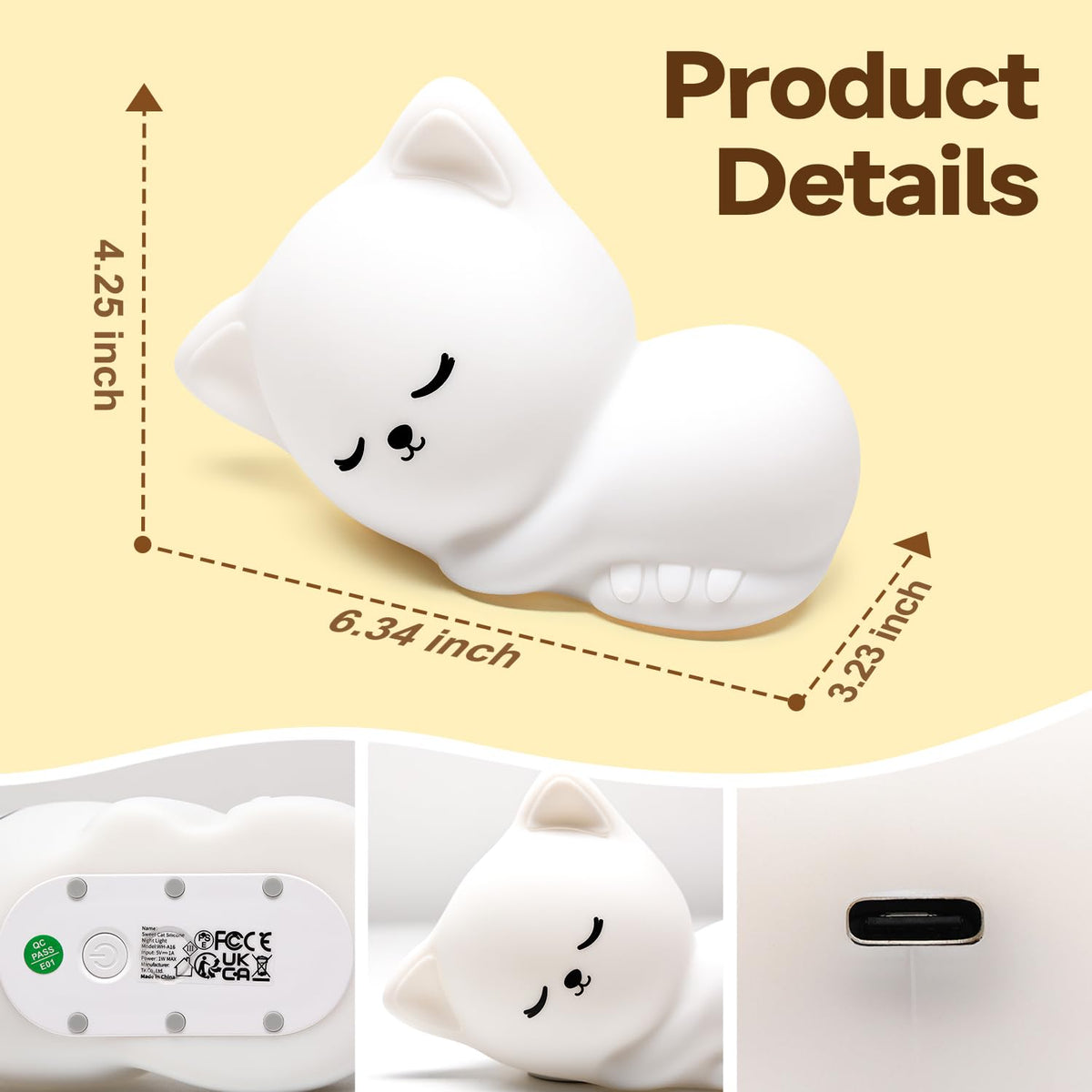 Mubarek Sleepy Cute Cat Gifts - 16-Color Silicone Night Light with Remote