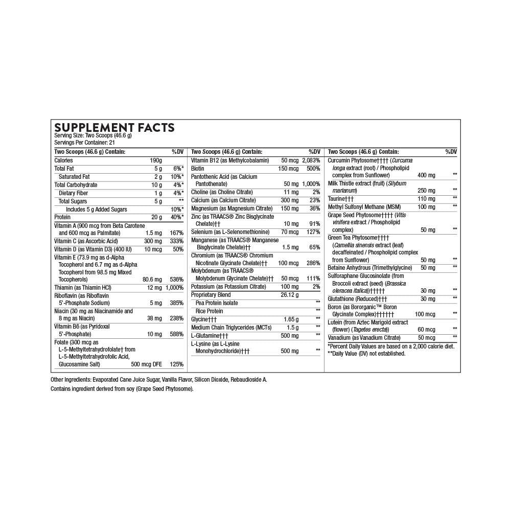 THORNE - MediClear-SGS - Foundational Support, Eliminate Environmental and Dietary Toxins* - Rice and Pea Protein-Based Drink Powder with a Complete Multivitamin-Mineral Profile - Vanilla - 34.4 Oz