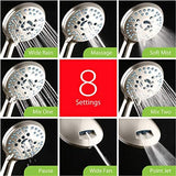 Hotel Spa AquaCare High Pressure 8-mode Handheld Shower Head, Anti-clog Nozzles, Built-in Power Wash to Clean Tub, Tile & Pets, Extra Long 6 ft. Stainless Steel Hose, Wall & Overhead Brackets