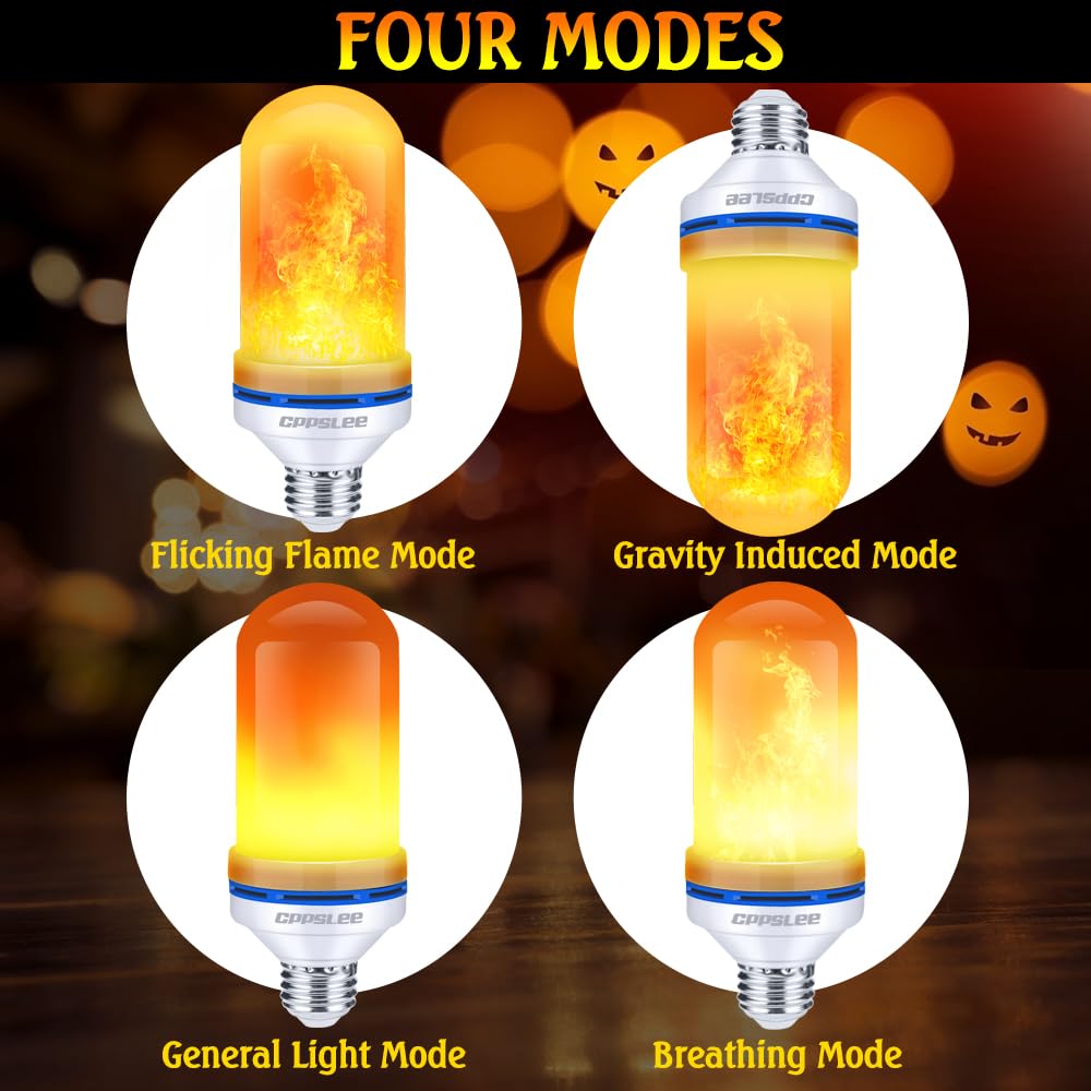 CPPSLEE Upgraded Flame Light Bulbs, 4 Modes Flickering Light Bulbs, E26 Base Fire Flame Bulb for Halloween Decorations Outdoor, Christmas Lights Patio Indoor Home Decor (Yellow, 6 Pack)