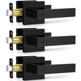 Plustool 3 Pack Matte Black Door Handles, Keyless Interior Door Knobs, Privacy Door Lever Locksets for Bedroom Bathroom, Heavy Duty Square Door Lock, Reversible for Left&Right Handled Doors