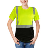 DPSAFETY Hi Vis Safety Shirts，High Visibility T Shirts with Reflective Strips and Pocket, Quick Dry Mesh Construction Work Shirt for Men/Women Black Bottom Lime 3pk 3XL