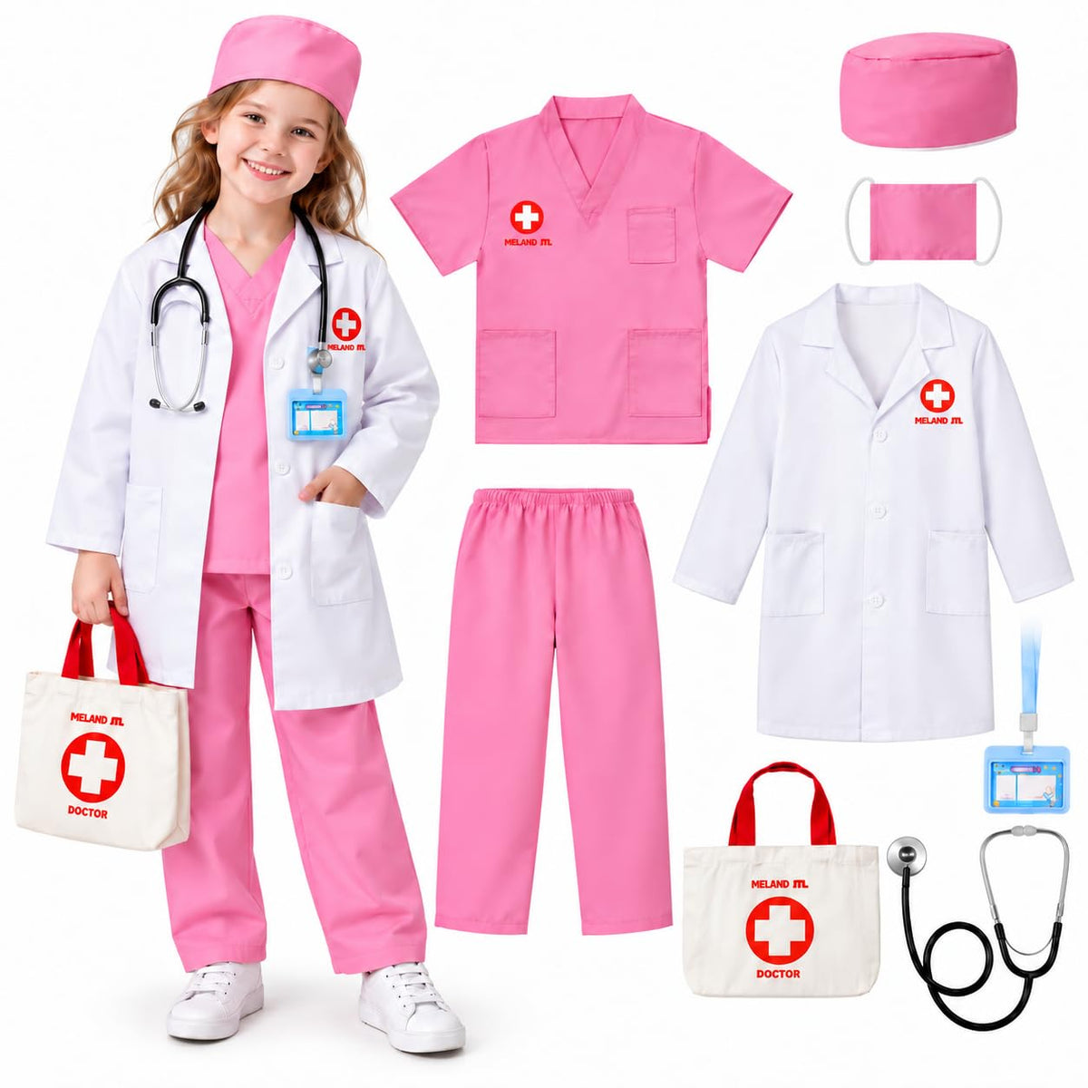 Meland Doctor Costume for Girls-Kid Dress Up for Halloween(Pink,3-4 Years)