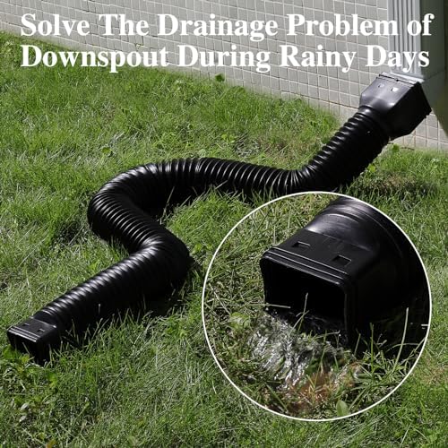 4 Pack Flexible Gutter Downspout Extensions Extendable from 21" to 67", Downspout Extender Comes with Adapters, Thickened Down spout Drain Extension for Rainwater Drainage(Black)