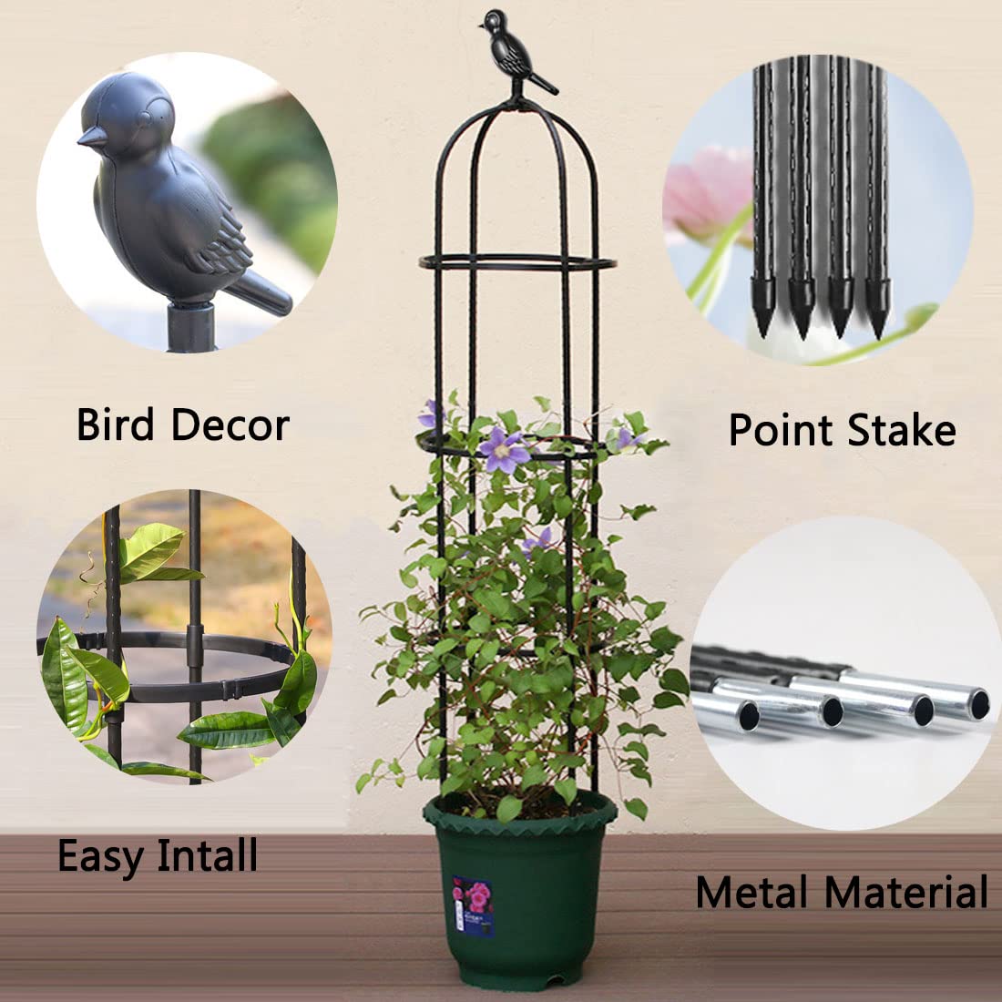 Garden Trellis for Climbing Plants Outdoor, Metal Plant Trellis with PE Coated, Rustproof Plant Support for Flowers Vegetable Vine, Tomato cage for Potted Plants Indoor Outdoor,Lightweight - 2 Pack
