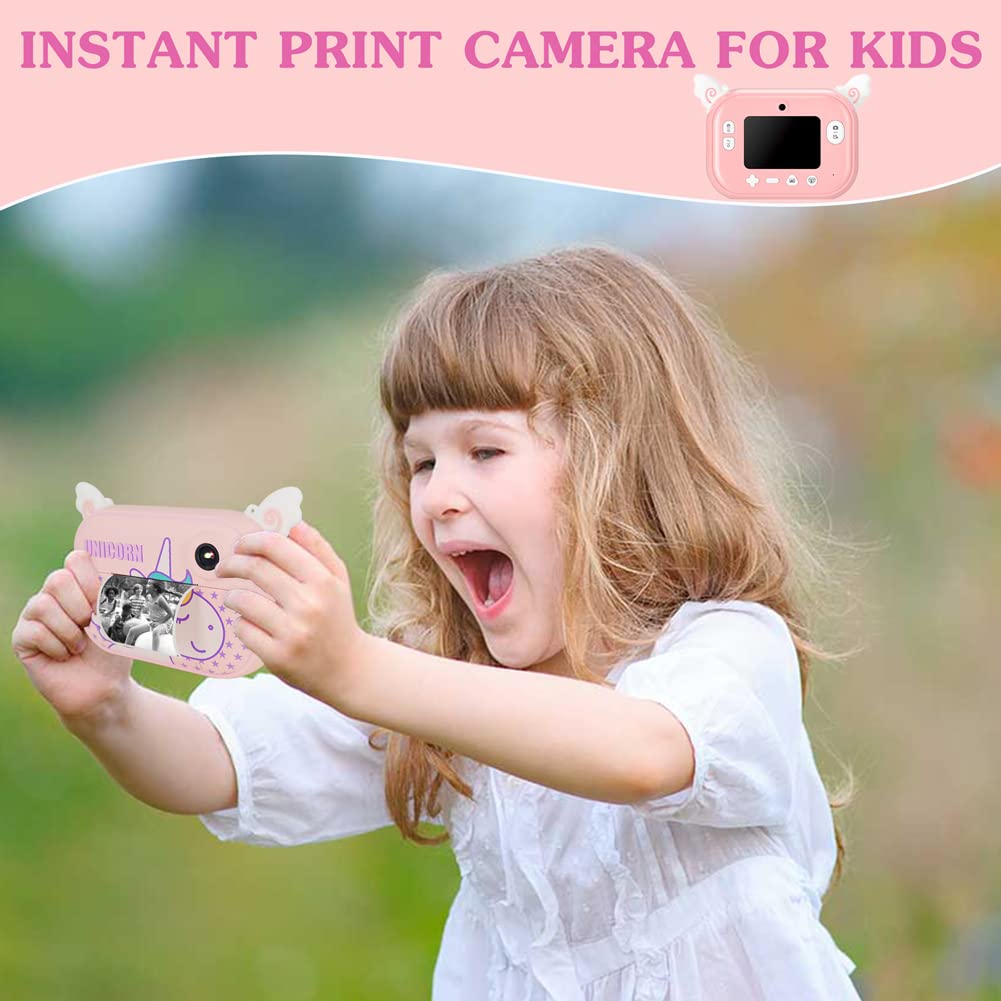 Instant Print Camera for Kids with 12 Rolls Refill Paper, Digital Camera for Girls Christmas Birthday Gifts, 32G SD Card