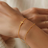 KHFGDS 14K Gold Cross Bracelet for Women Gold Bead Chain for Women