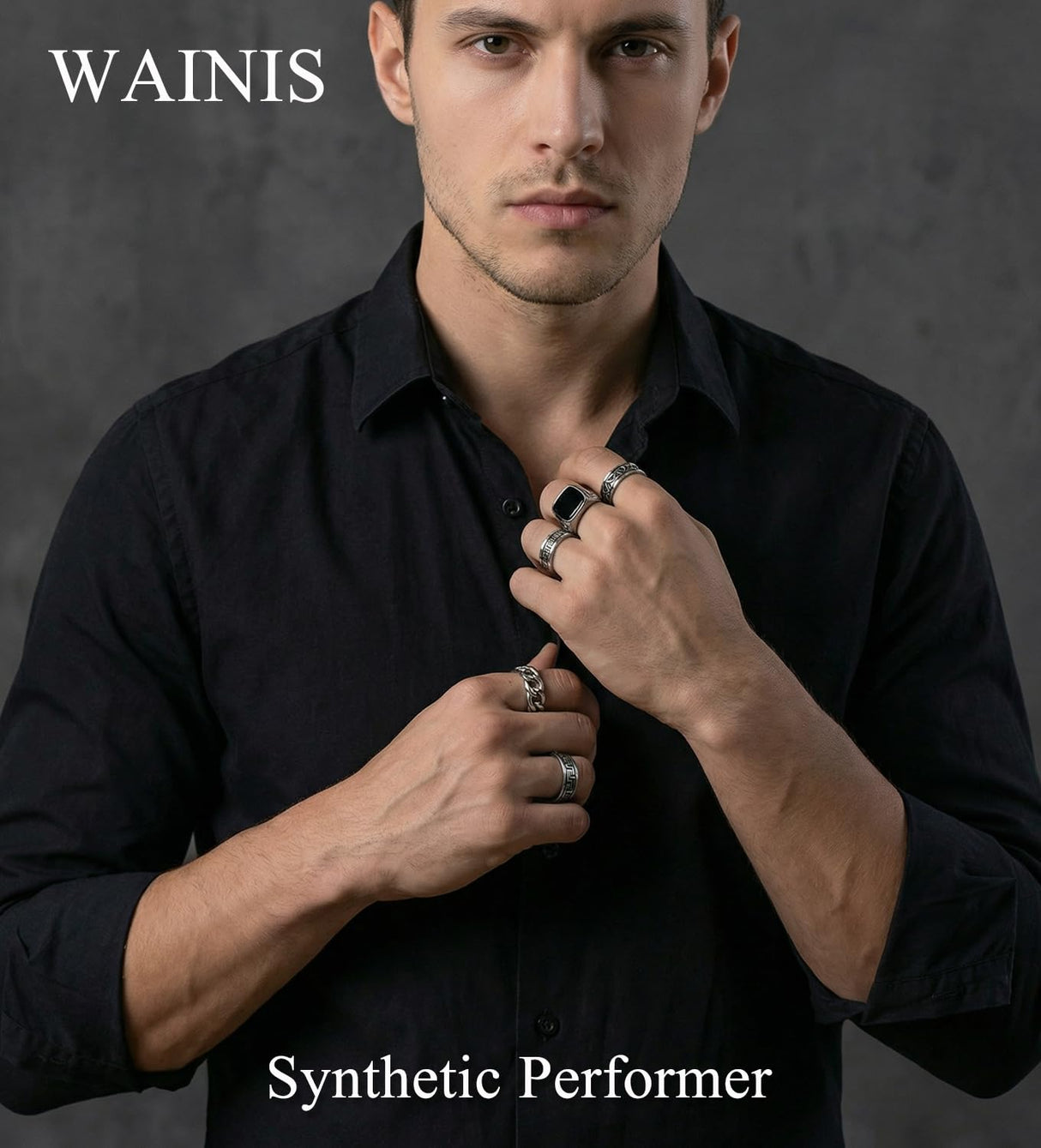 WAINIS 12Pcs Stainless Steel Vintage Signet Rings for Men