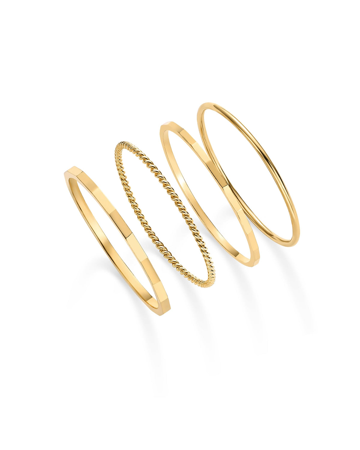 PAVOI 14K Gold Plated Four Pieces Dainty Rings Set for Women, Yellow Gold