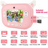 Instant Print Camera for Kids with 12 Rolls Refill Paper, Digital Camera for Girls Christmas Birthday Gifts, 32G SD Card