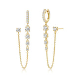 ASHINE Double Earrings for Two Holes 14K Gold Plated Linked Tennis