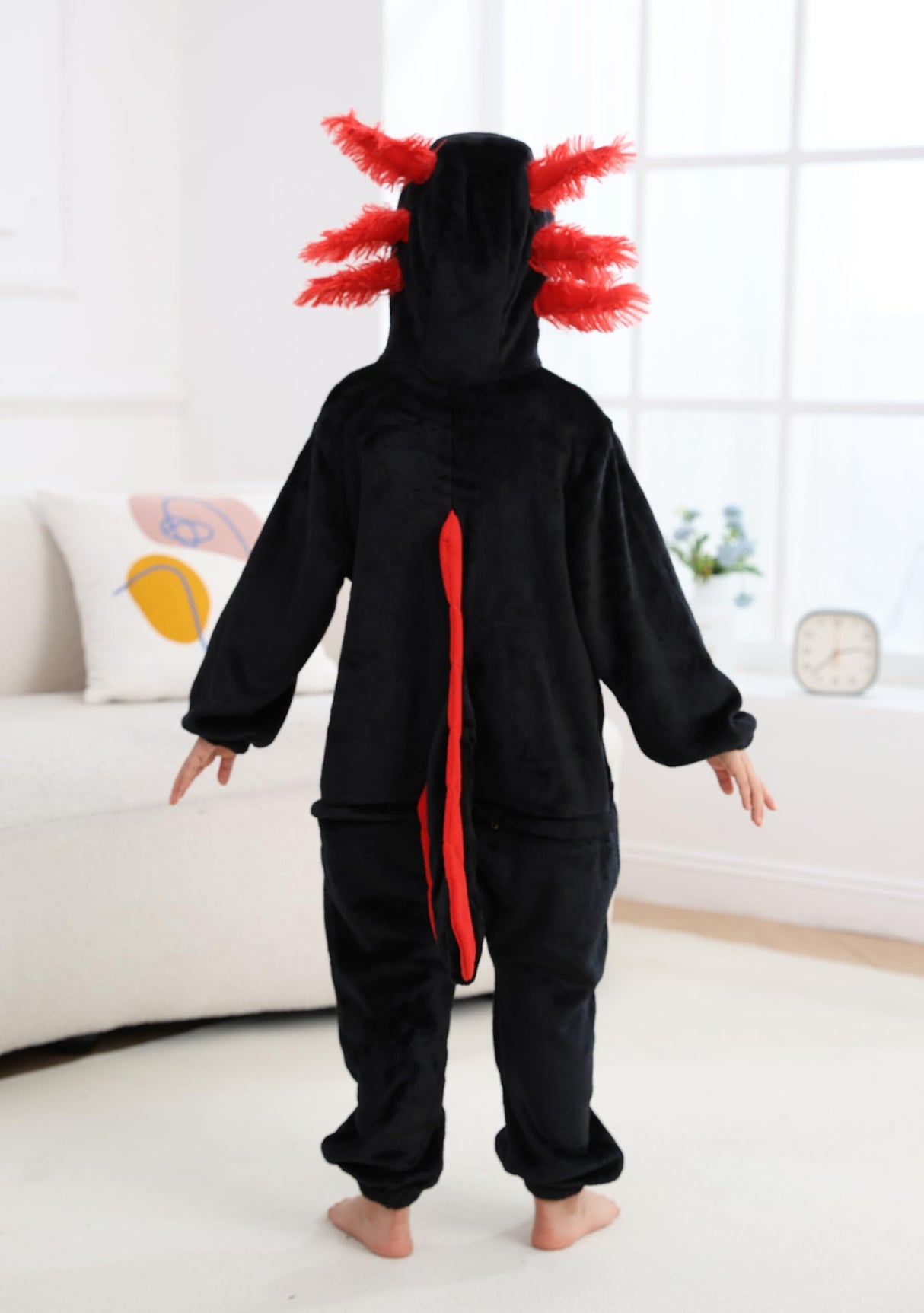 CuteOn Black-Red Axolotl Onesie Kids Animal Pajamas for Boys Girls Halloween Christmas Costume Cosplay Sleepwear Height for 140cm