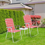 VINGLI Patio Lawn Webbed Folding Chairs Set of 2, Outdoor Beach Chair Portable Dining Chair for Yard, Garden (Red, Classic)