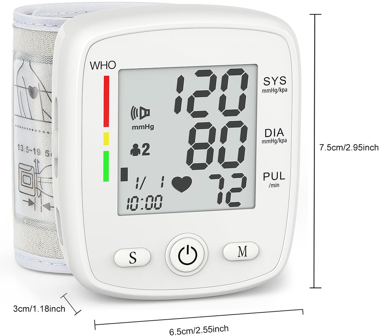 Blood Pressure Monitor Digital Wrist BP Machine Automatic BP Cuff with 2 Users 180 Memory Voice Large LCD Display Adjustable Cuff USB Charging Carrying Case