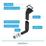 Bächlein Overflow for the kitchen sink with horizontal connection (overflow set - sink drain), complete set for connecting the overflow with individual height