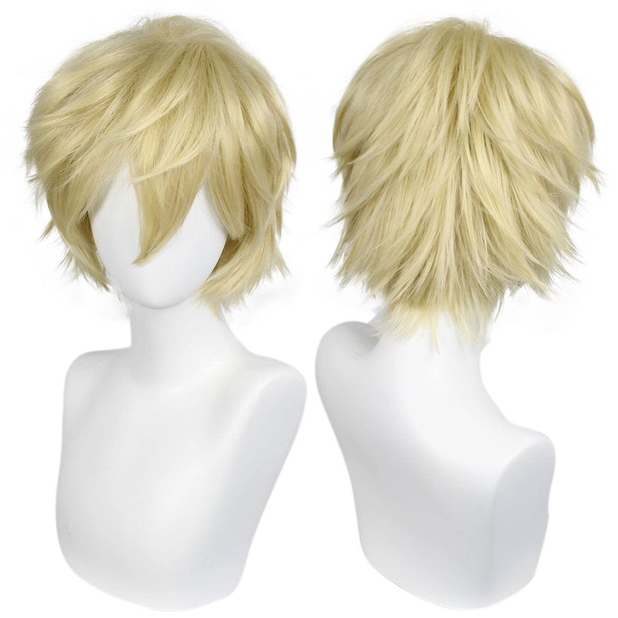 ANOGOL Hair Cap + Short Blonde Men's Wigs Golden Cosplay Wig Light Blonde Wigs Gilgamesh Blond Cosplay Wig for Halloween Christmas Event Costume Short Blonde Hair for Party