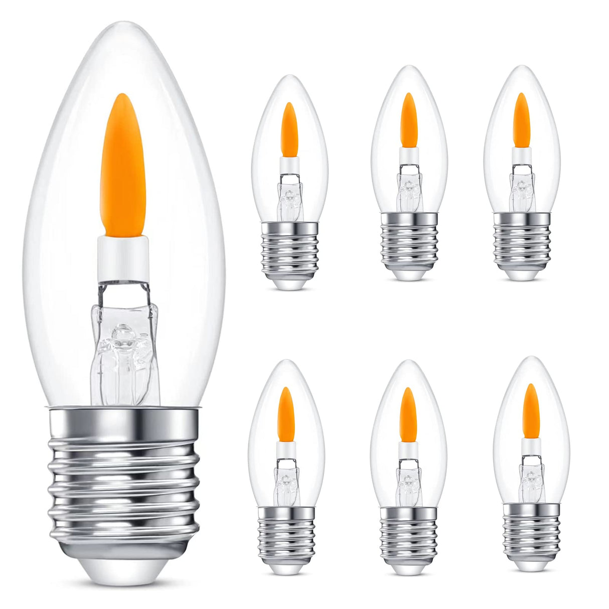 C35E26 Flame Bulbs 6-Pack - Standard Medium Base (E26, Not Candelabra E12), 2 Mode Flickering LED 1800K, Non-Dimmable for Halloween/Christmas Porch & Home Decor