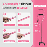 BeneCane Quad Cane Adjustable Walking Cane with Offset Soft Cushioned Handle for Men & Women Lightweight Comfortable with 4-Pronged feet for Extra Stability(Pink)