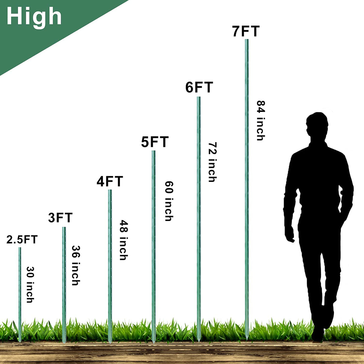 WAENLIR Garden Stakes 60 inch 5ft Sturdy Tomato Stakes, Plant Stakes for Outdoor Plants, Metal Plant Support Sticks for Gardening, Pack of 50