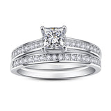 AVECON 1.35ct Princess Cut Engagement Ring 925 Sterling Silver Wedding Band Set for Women Cubic Zirconia Bridal Sets Size 6