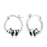 JUSTKIDSTOY Hypoallergenic Panda Hoop Earrings for Women Girls Sterling Silver Small Animal Huggie Hoop Earrings for Sensitive Ears Panda Jewelry Graduation Gifts for Daughter Her