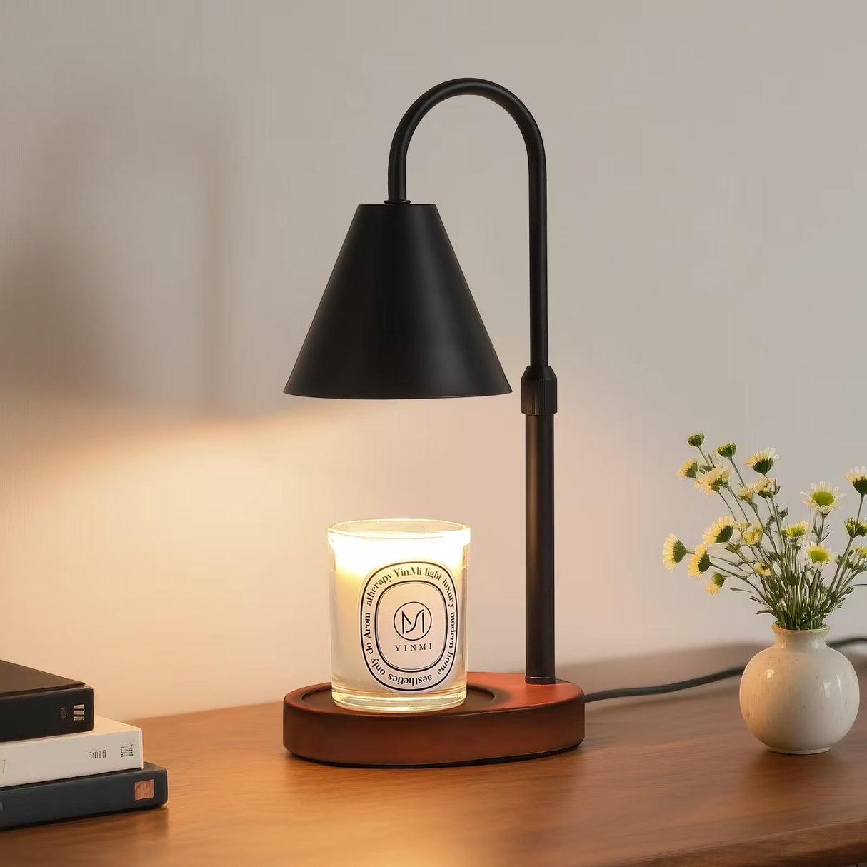 MEIXISUE Black Candle Warmer Lamp with Timer and Dimmer,Mother's Day/Birthday/Christmas Gifts for Mom/Wife,Electric Wax Melt Warmer,Home Decor,Scented Jar Lamp,Adjustable Height,with 2 Bulbs